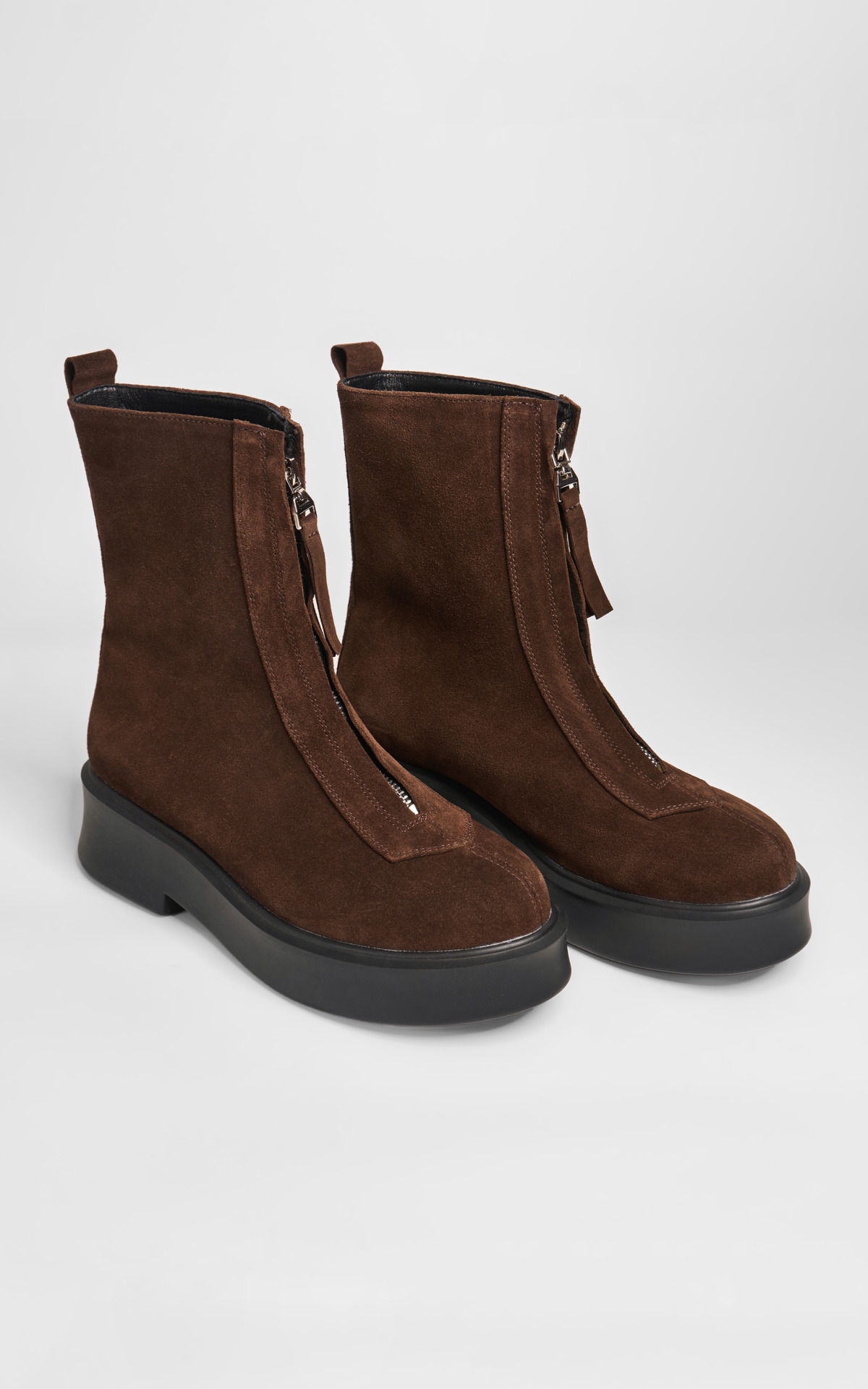 totes Brown Suede Zip-Entry Ankle Boots JONES Chocolate Brown Suede Zipper Lug Women main image 4