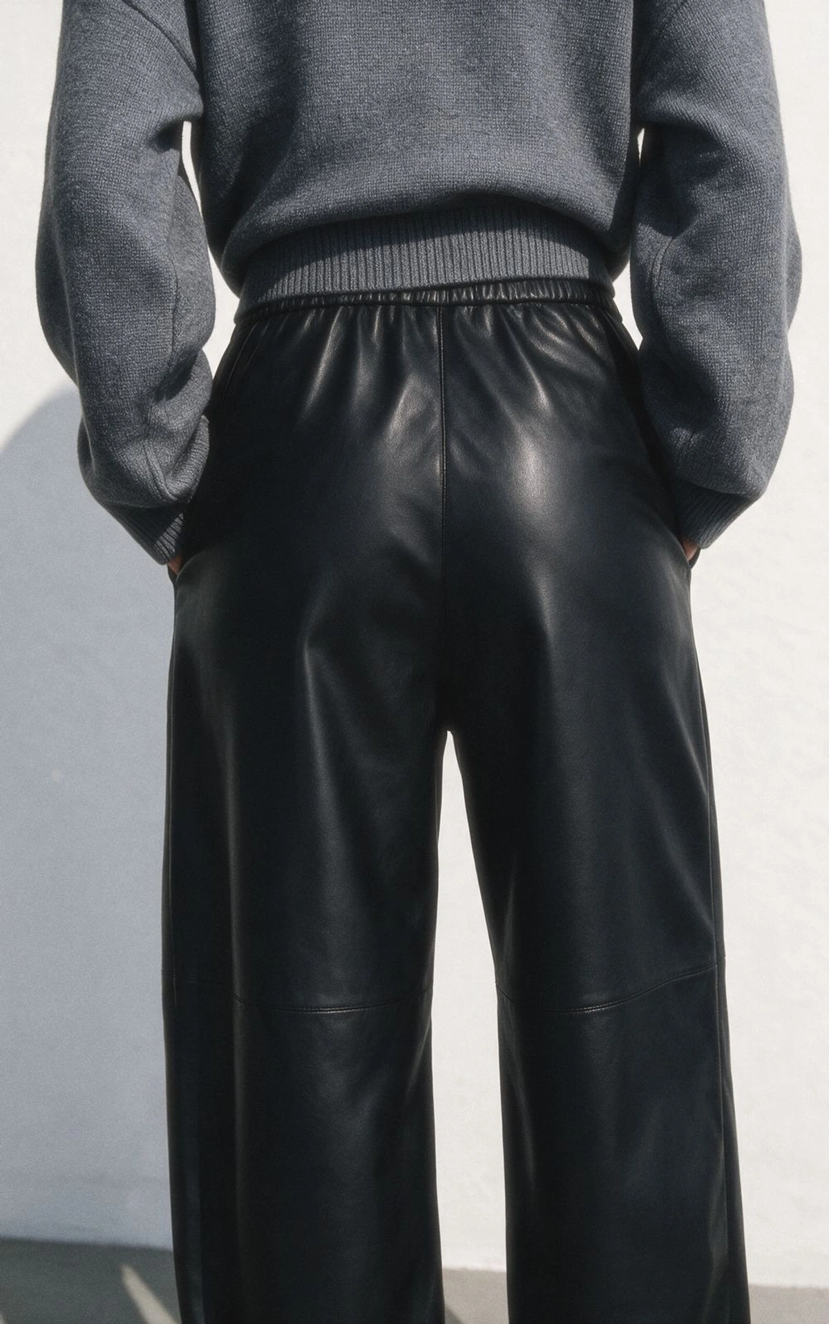 Relaxed-Fit Faux Leather Trousers with Elasticated Waist