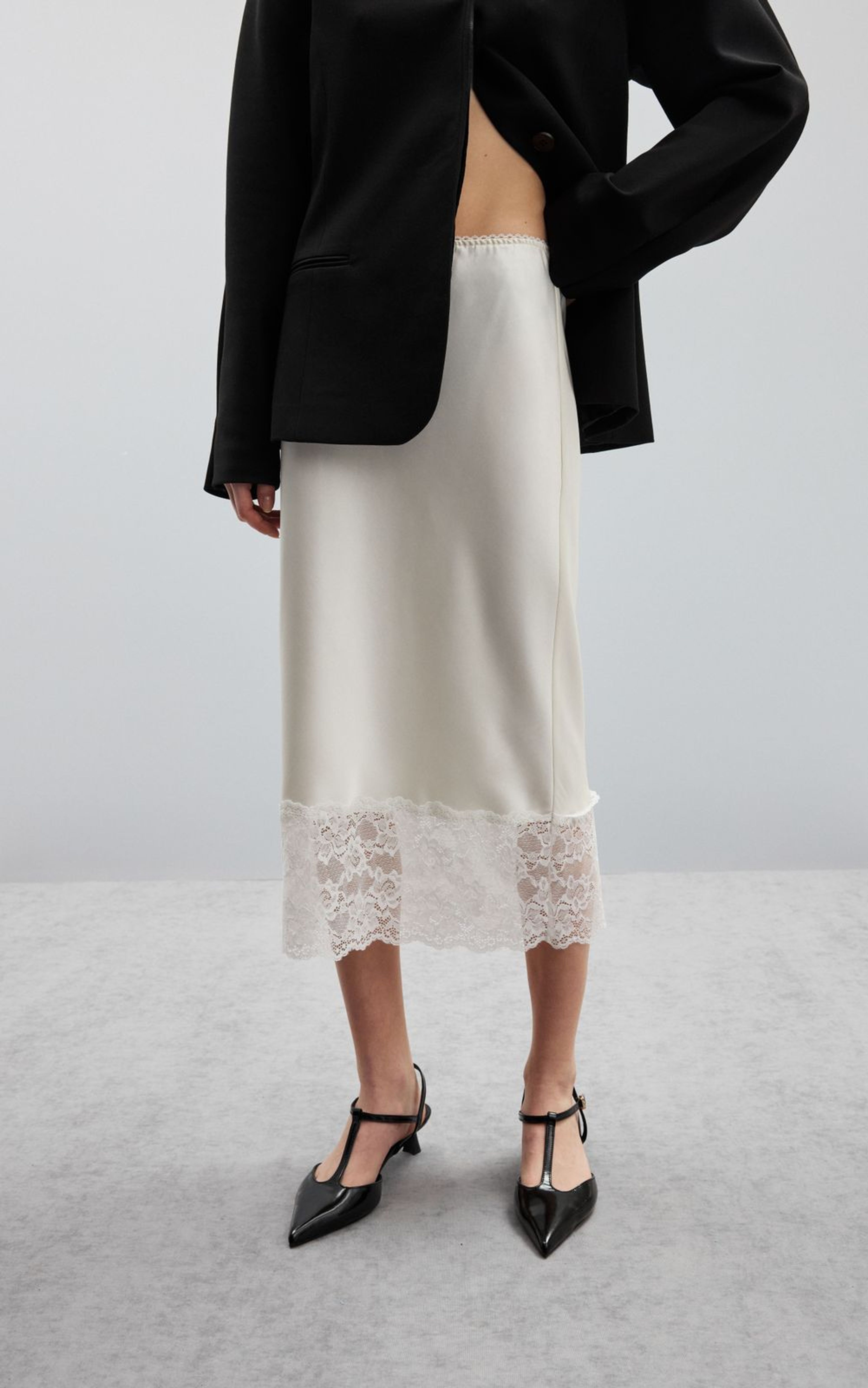 Satin Midi Skirt with Lace