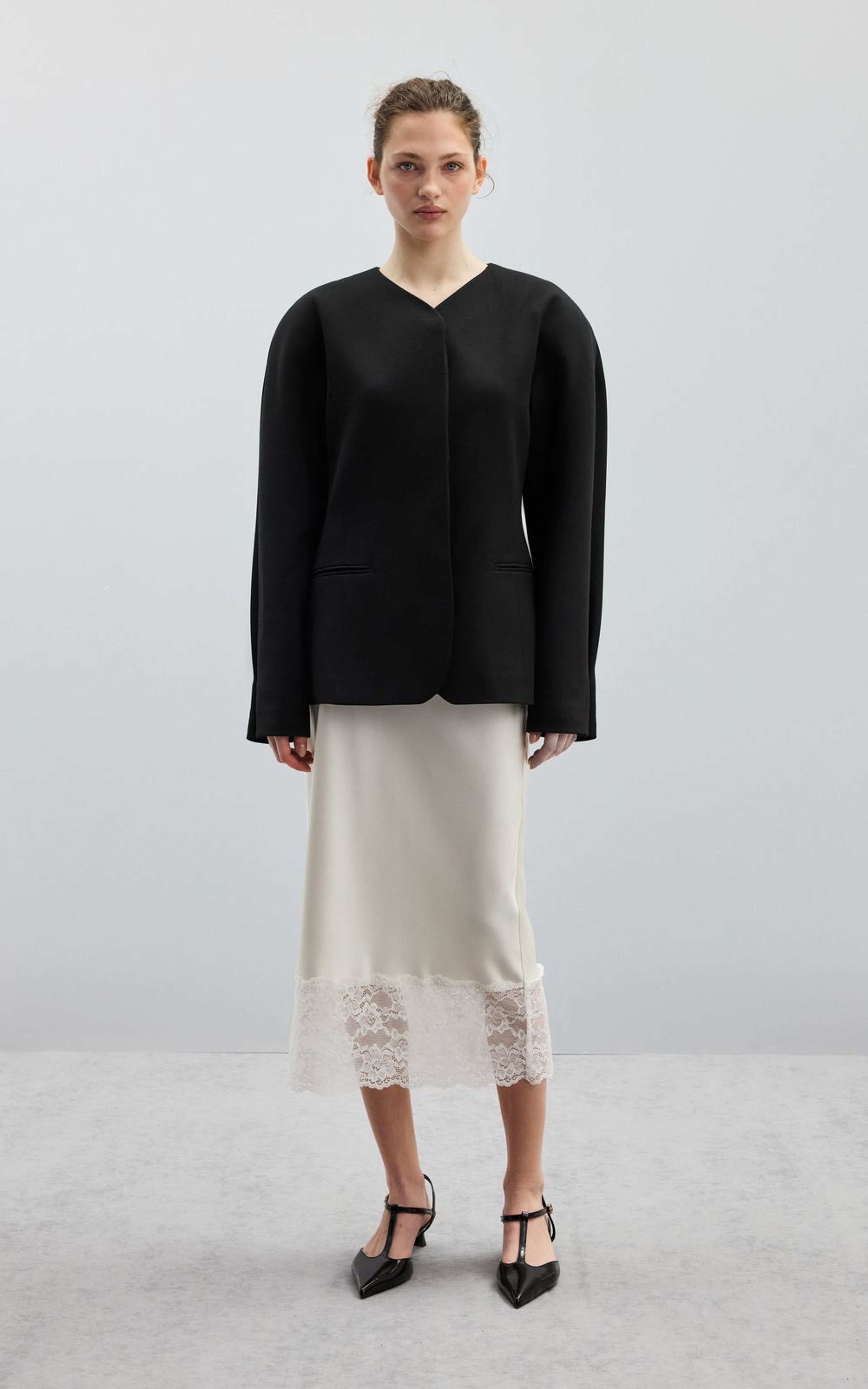 Satin Midi Skirt with Lace