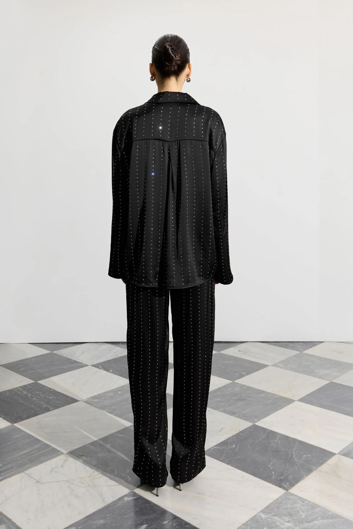 Pajama-Style Pants with Rhinestones