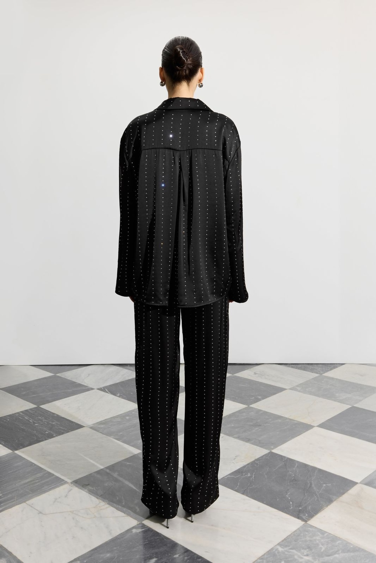 Pajama-Style Shirt with Rhinestones