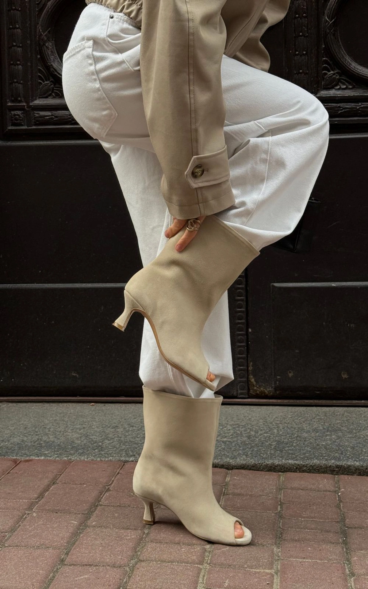 Open-Toe Suede Ankle Boots SAFARI