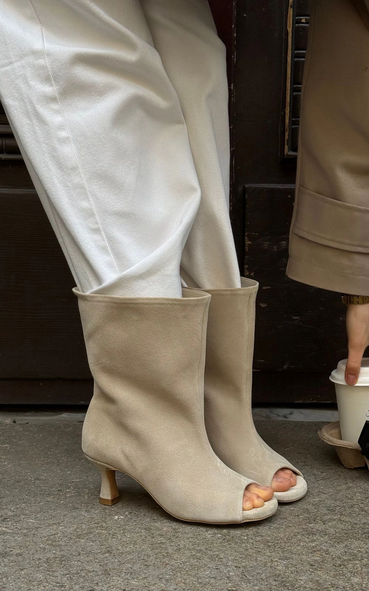 Open-Toe Suede Ankle Boots SAFARI