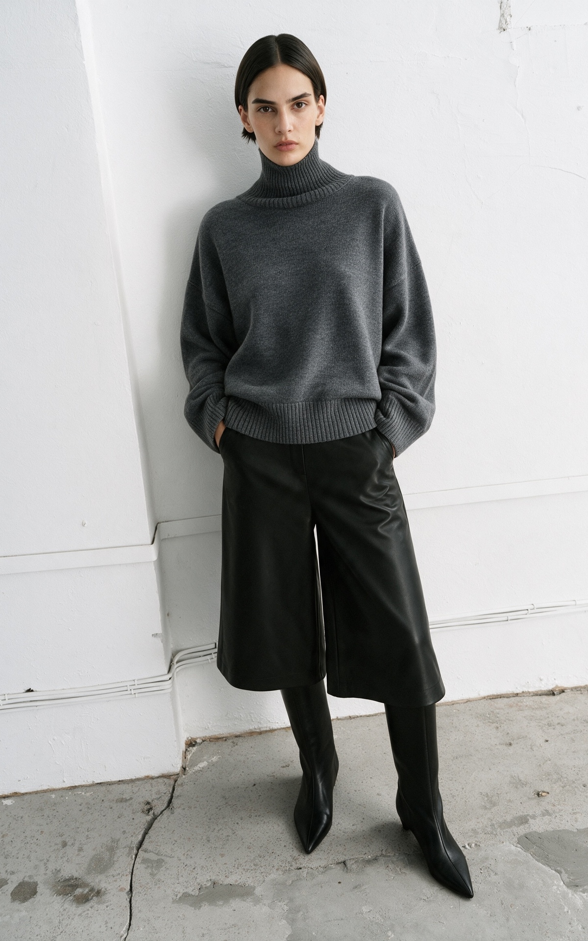 AMI Wool Blend Turtleneck Oversize Sweater - Graphite | COOSH