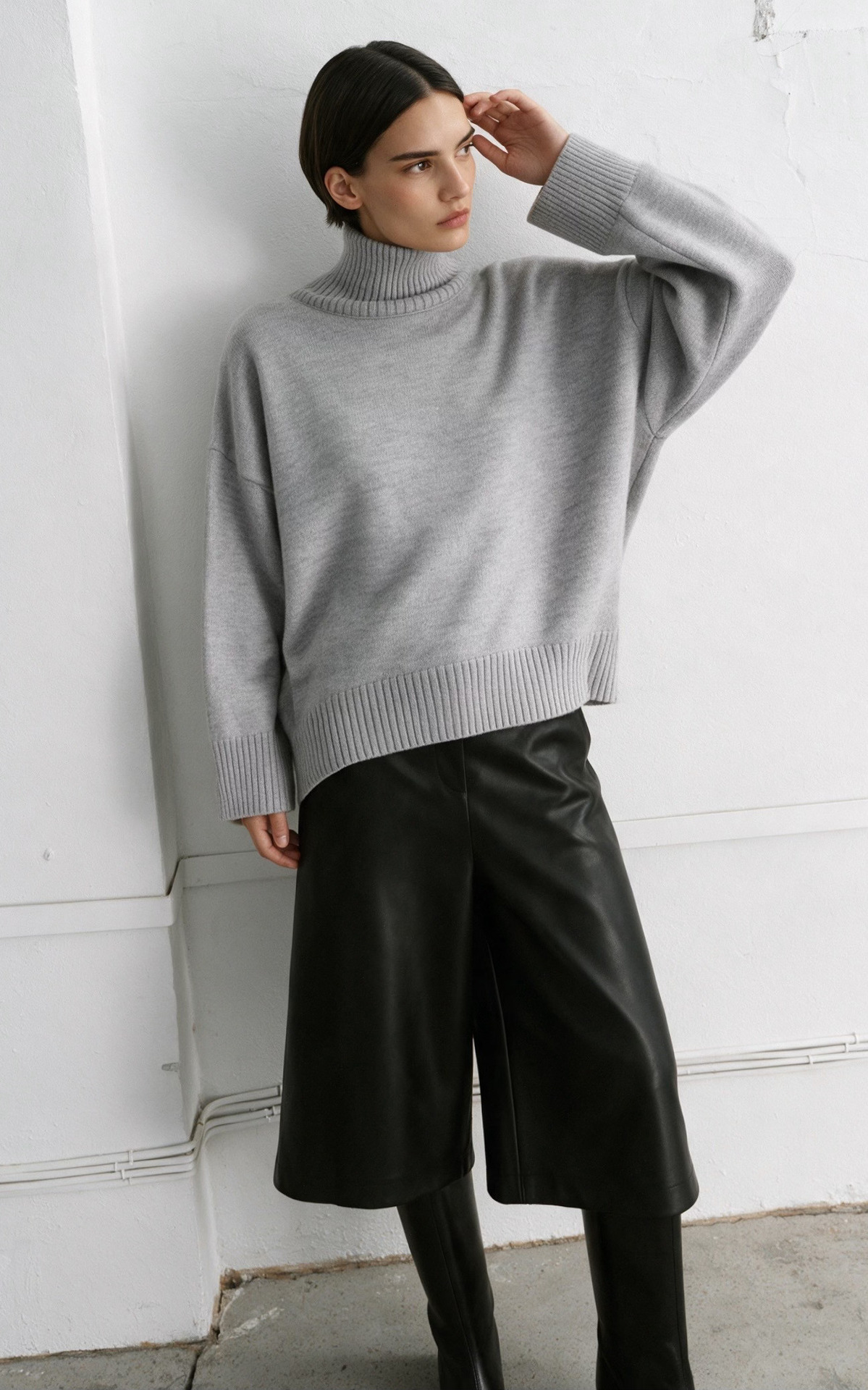 AMI Wool Blend Turtleneck Oversize Sweater - Grey | COOSH