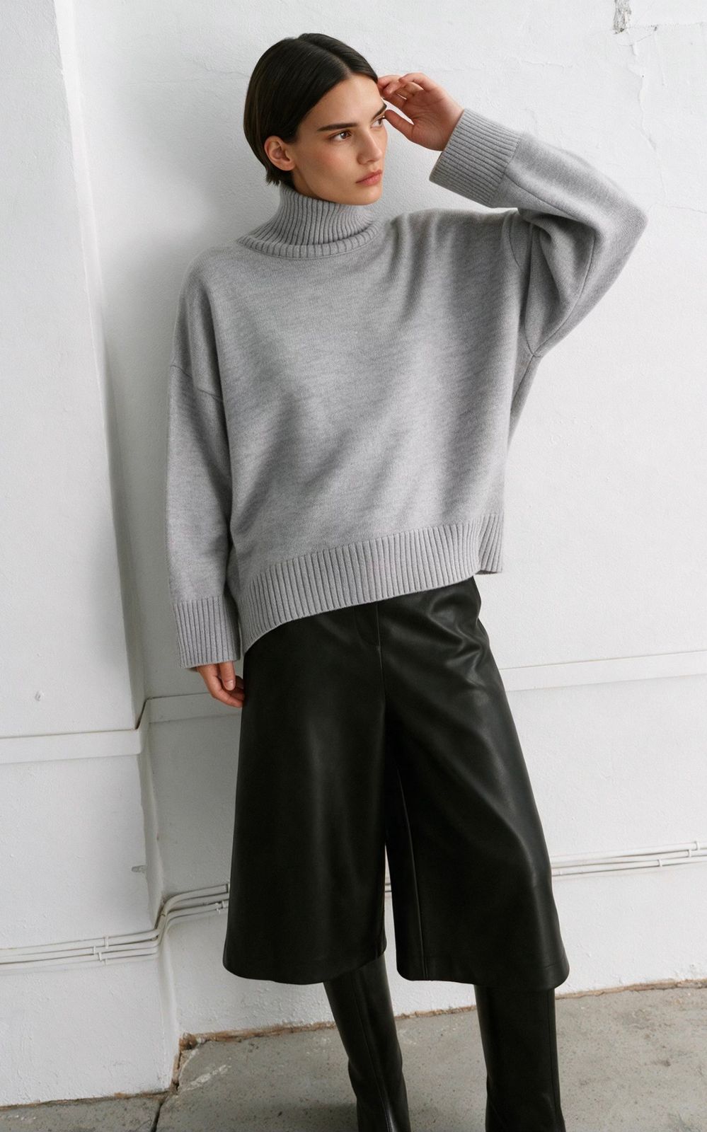 AMI Wool Blend Turtleneck Oversize Sweater - Grey | COOSH