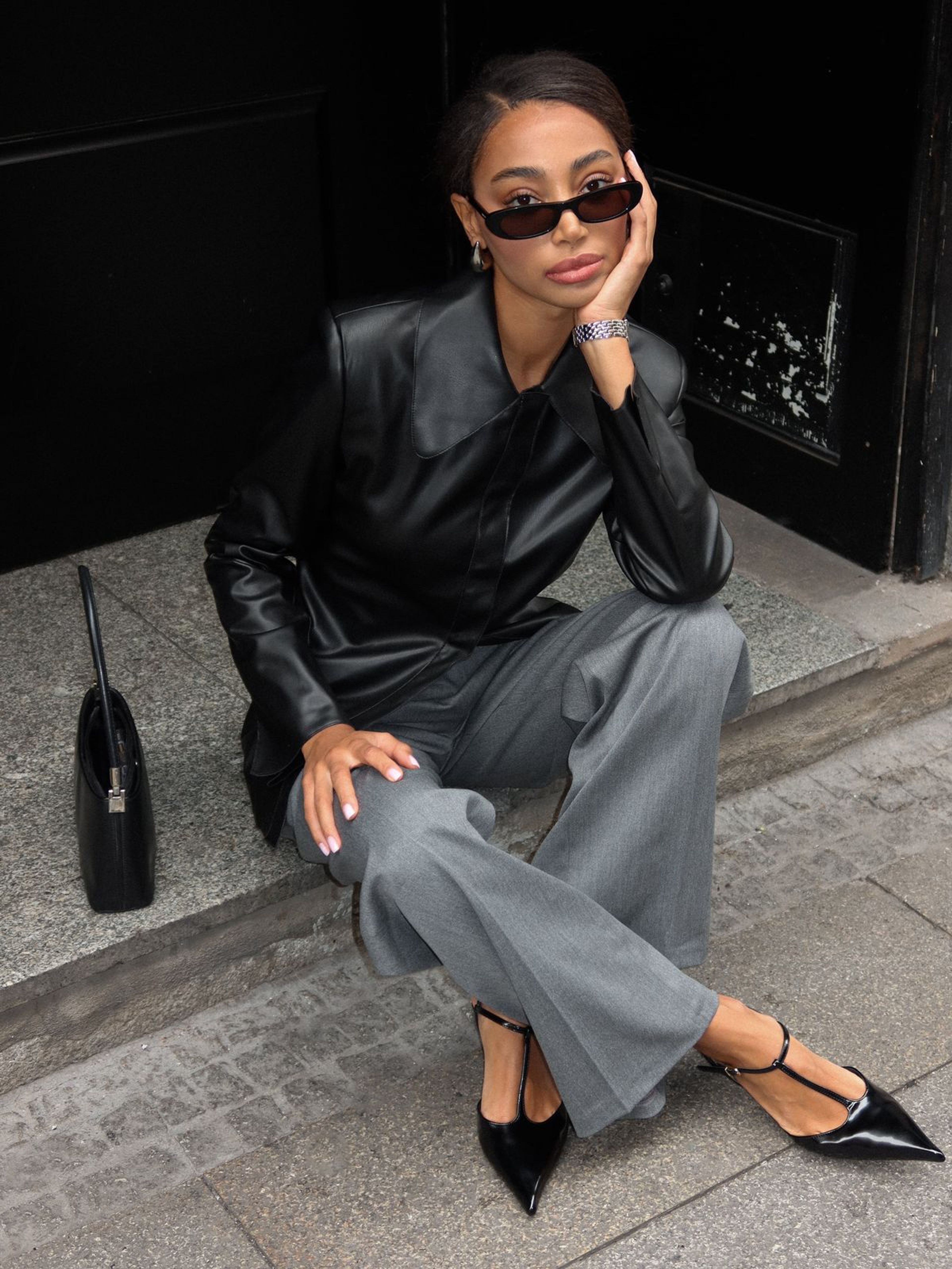 Sylwetkowa Koszula SAGE z Gładkiej Ekoskóry