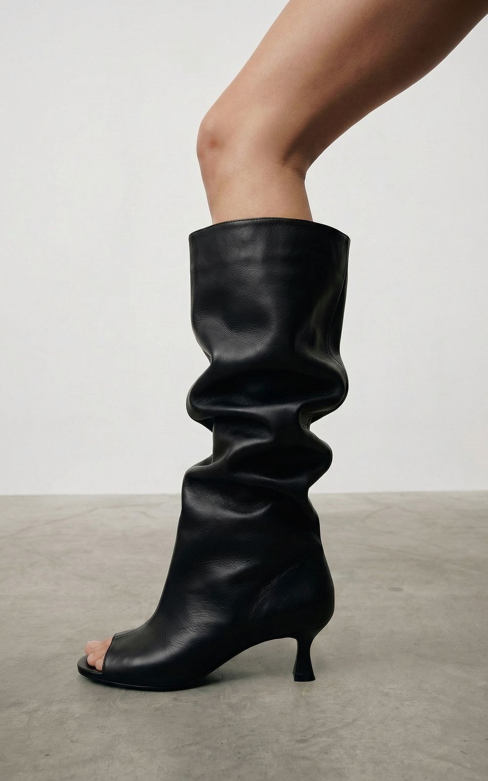 Leather SAFARI BOOTS with Open Toe - Black | COOSH