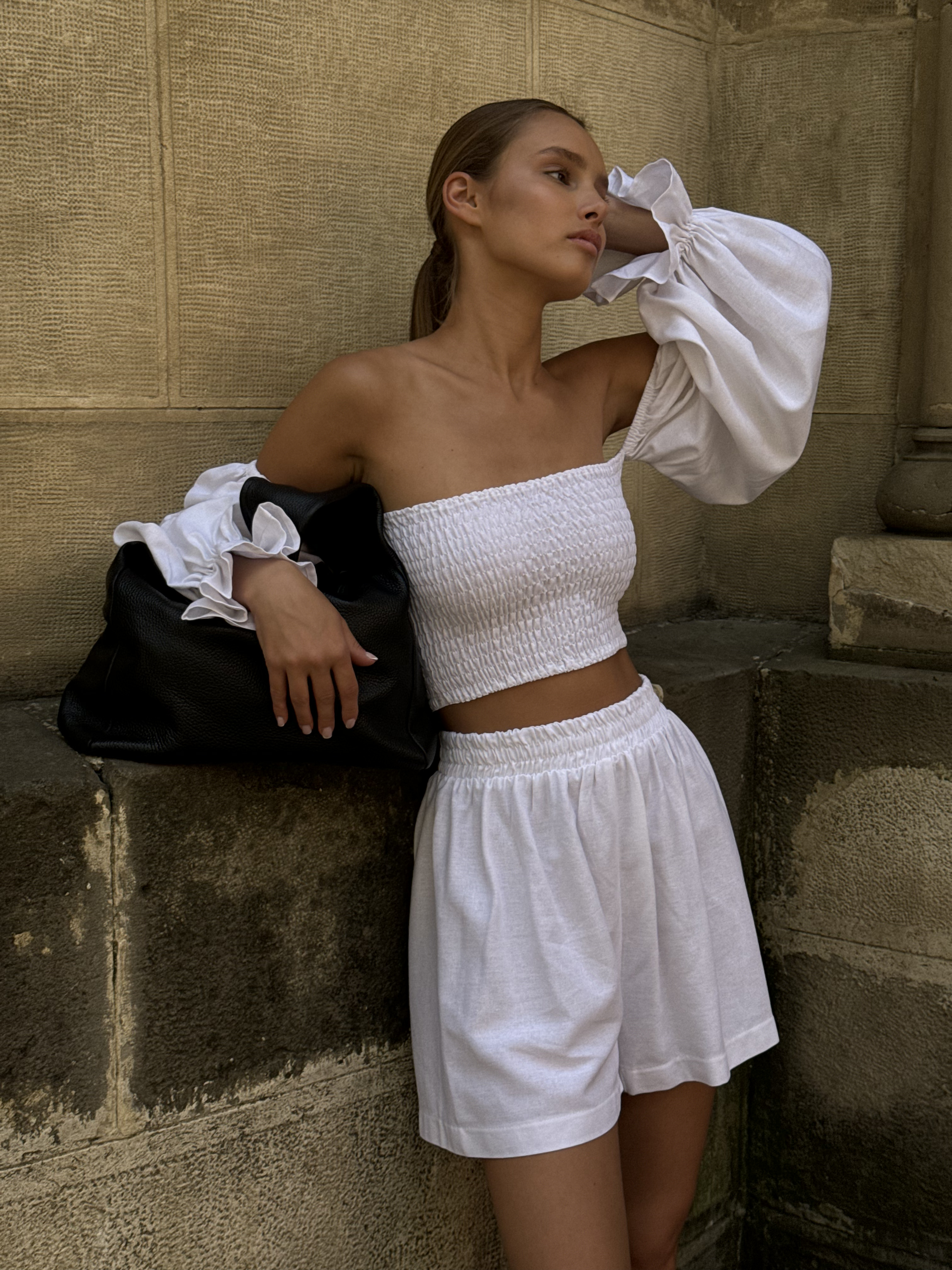 Elastic Top and Shorts Matching Set - Milky | COOSH