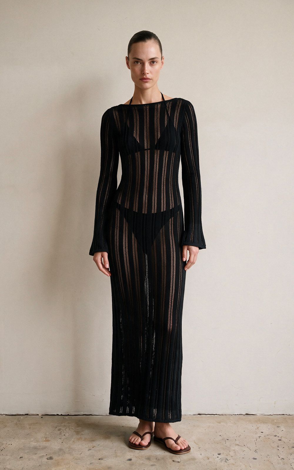 sheer knit maxi dress Hollow - Black Business Wear