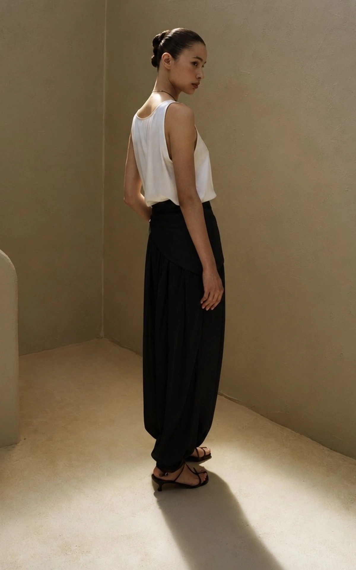 Pleated Satin Harem Pants
