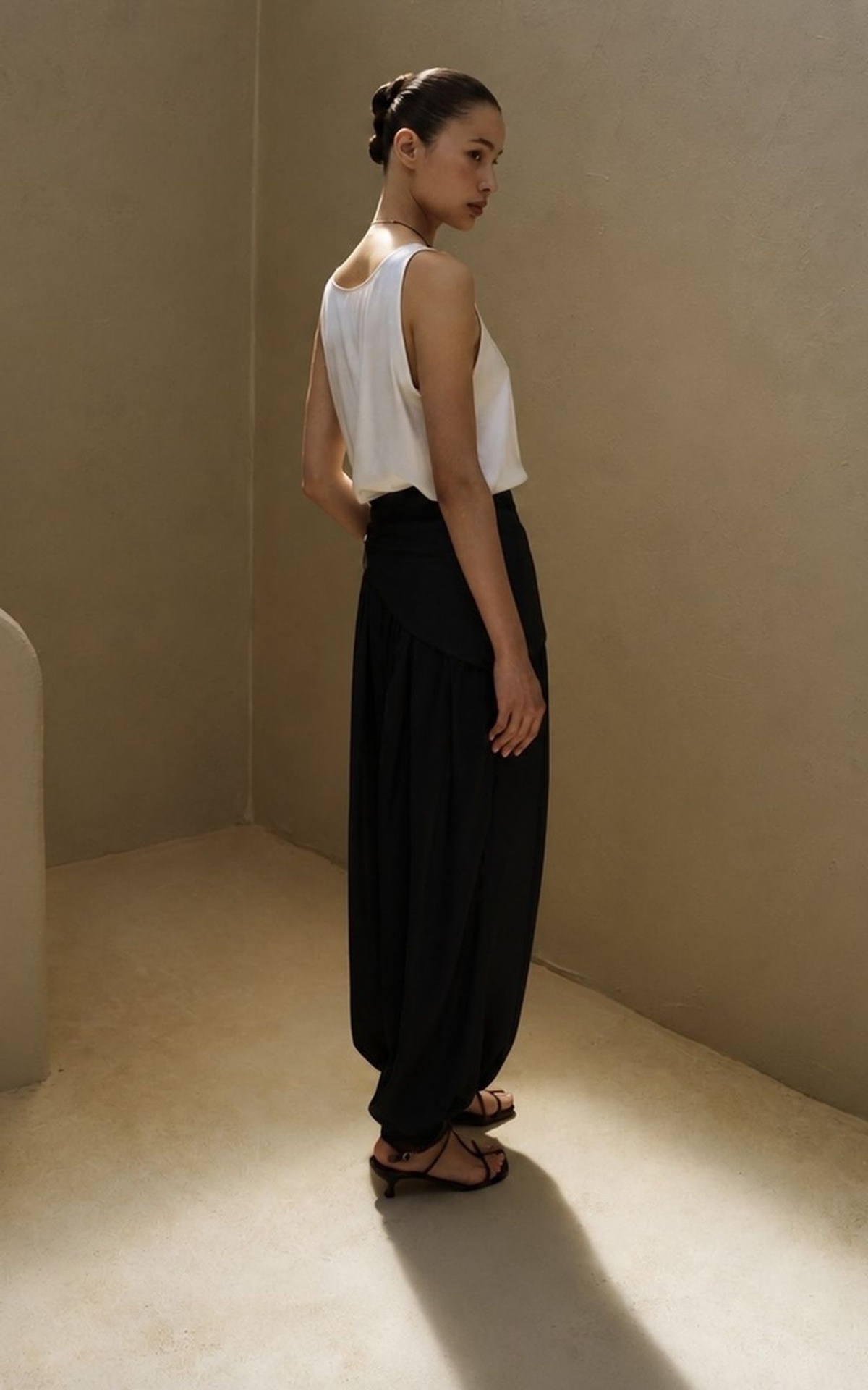 Pleated Satin Harem Pants