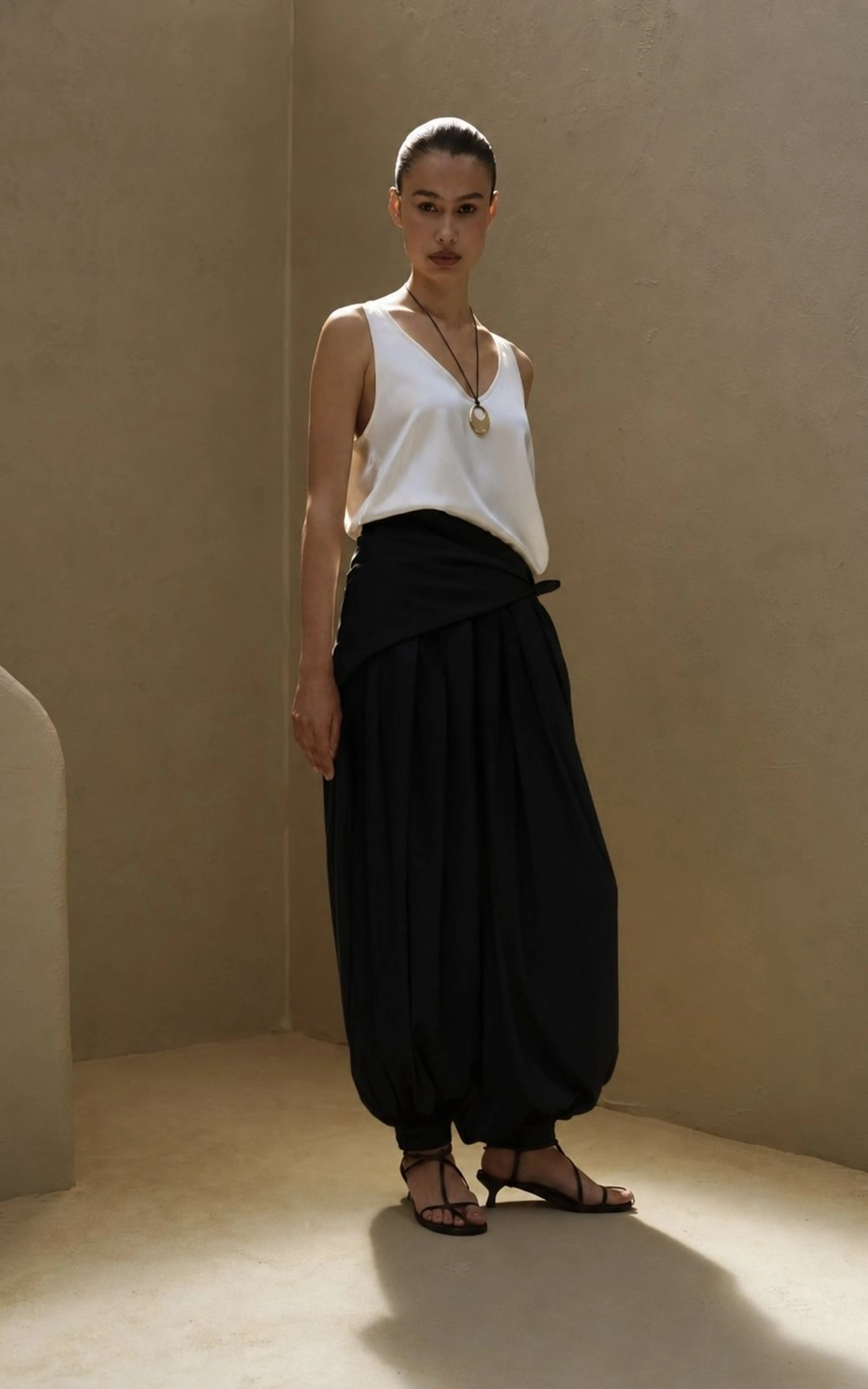 Pleated Satin Harem Pants