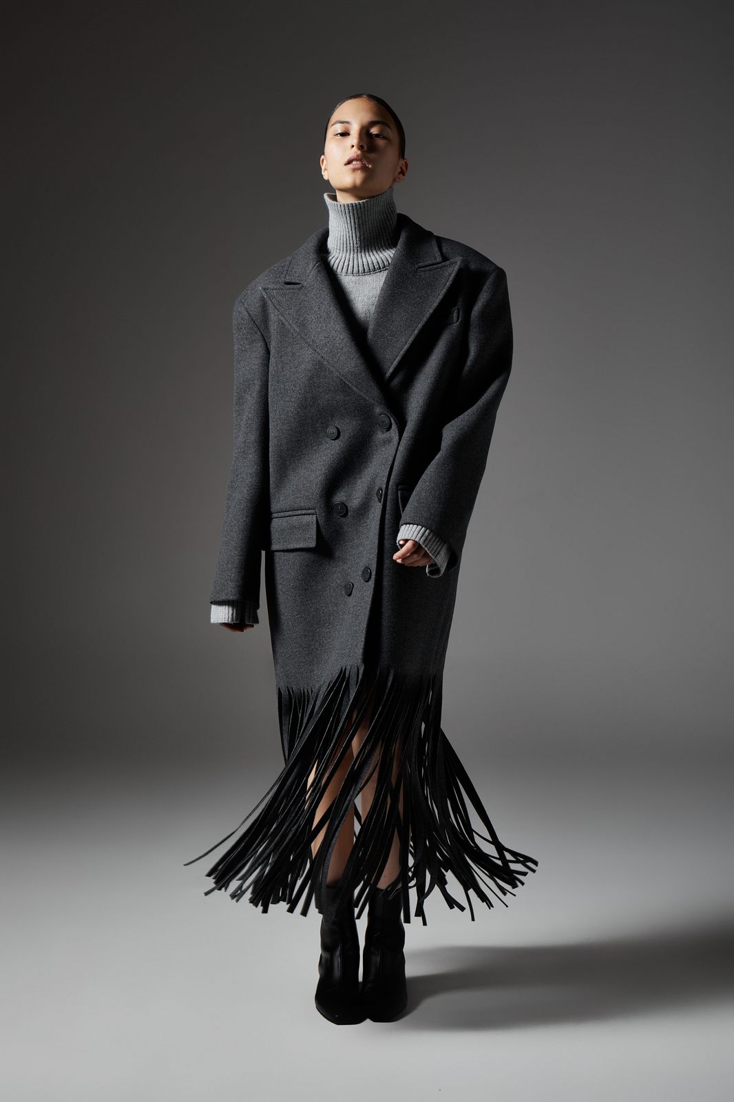 SHAY Coat with Fringe - Graphite | COOSH