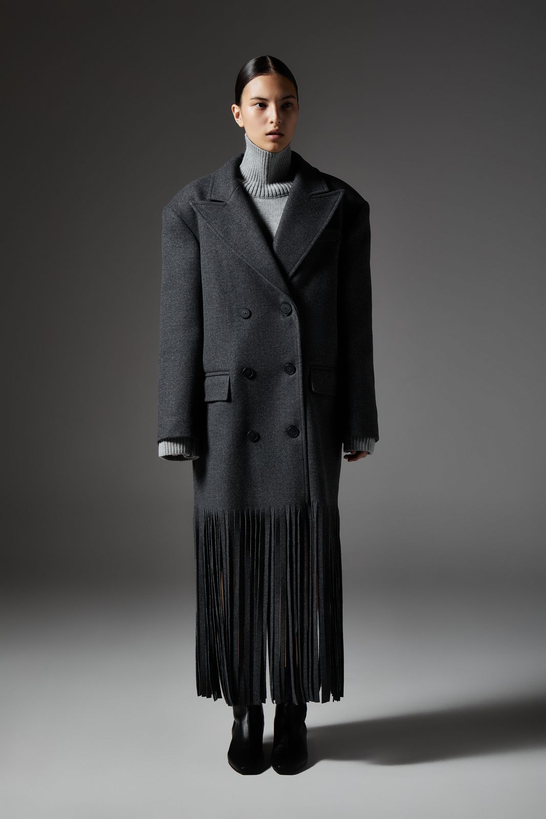 SHAY Coat with Fringe - Graphite | COOSH