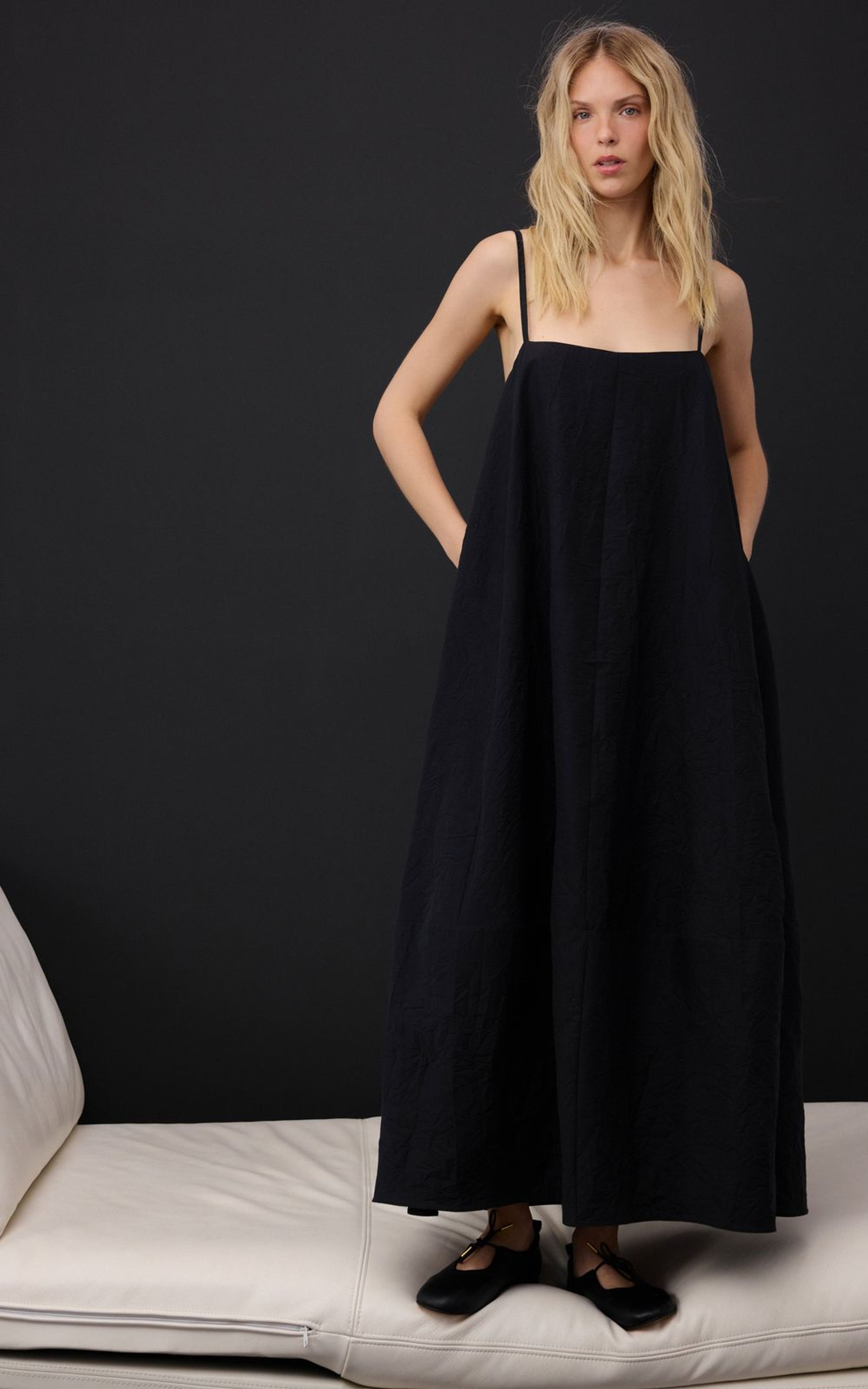 Bawełniana Sukienka Maxi na Cienkich Ramiączkach