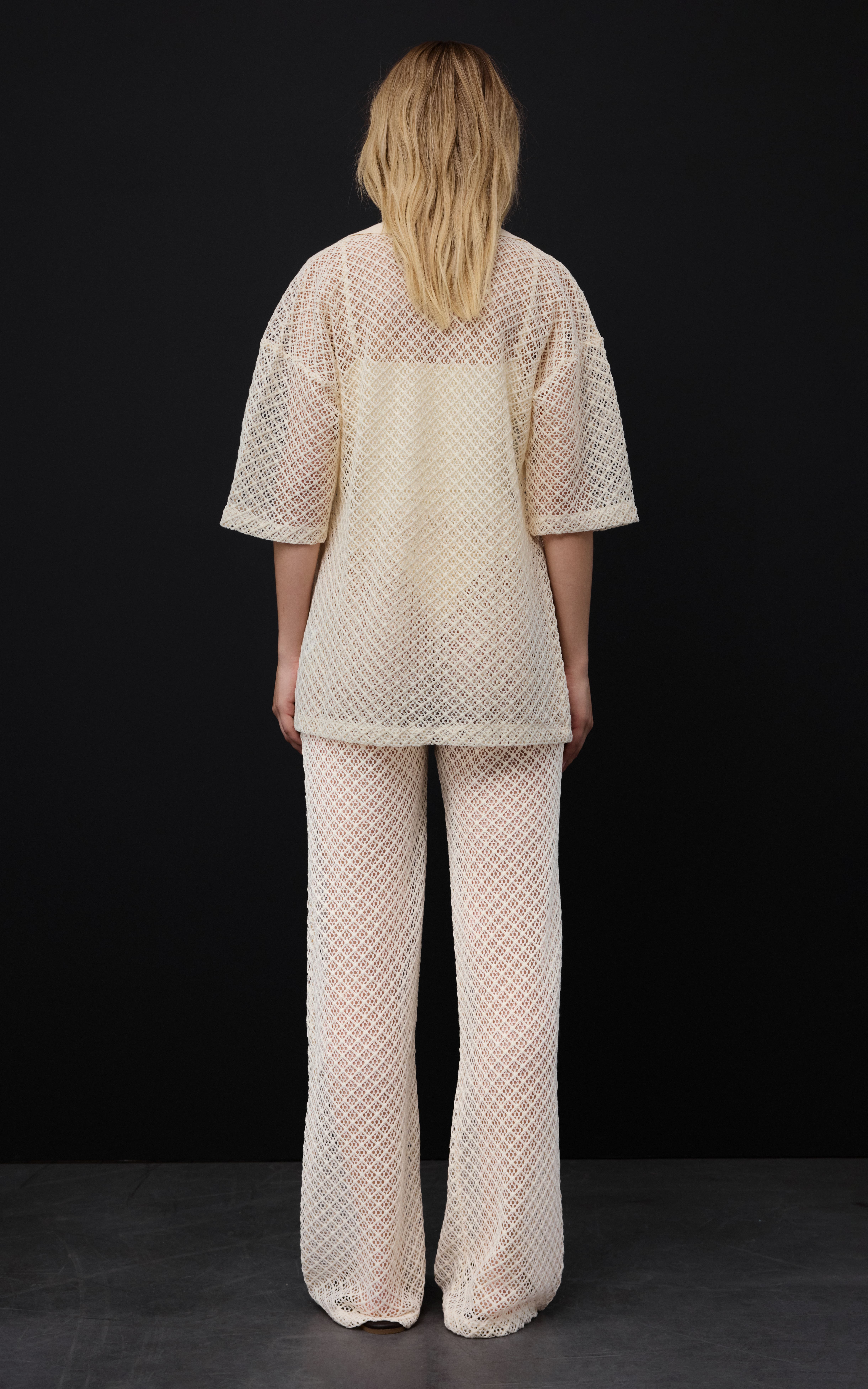 Open Knit Translucent Polo Shirt - Milky | COOSH