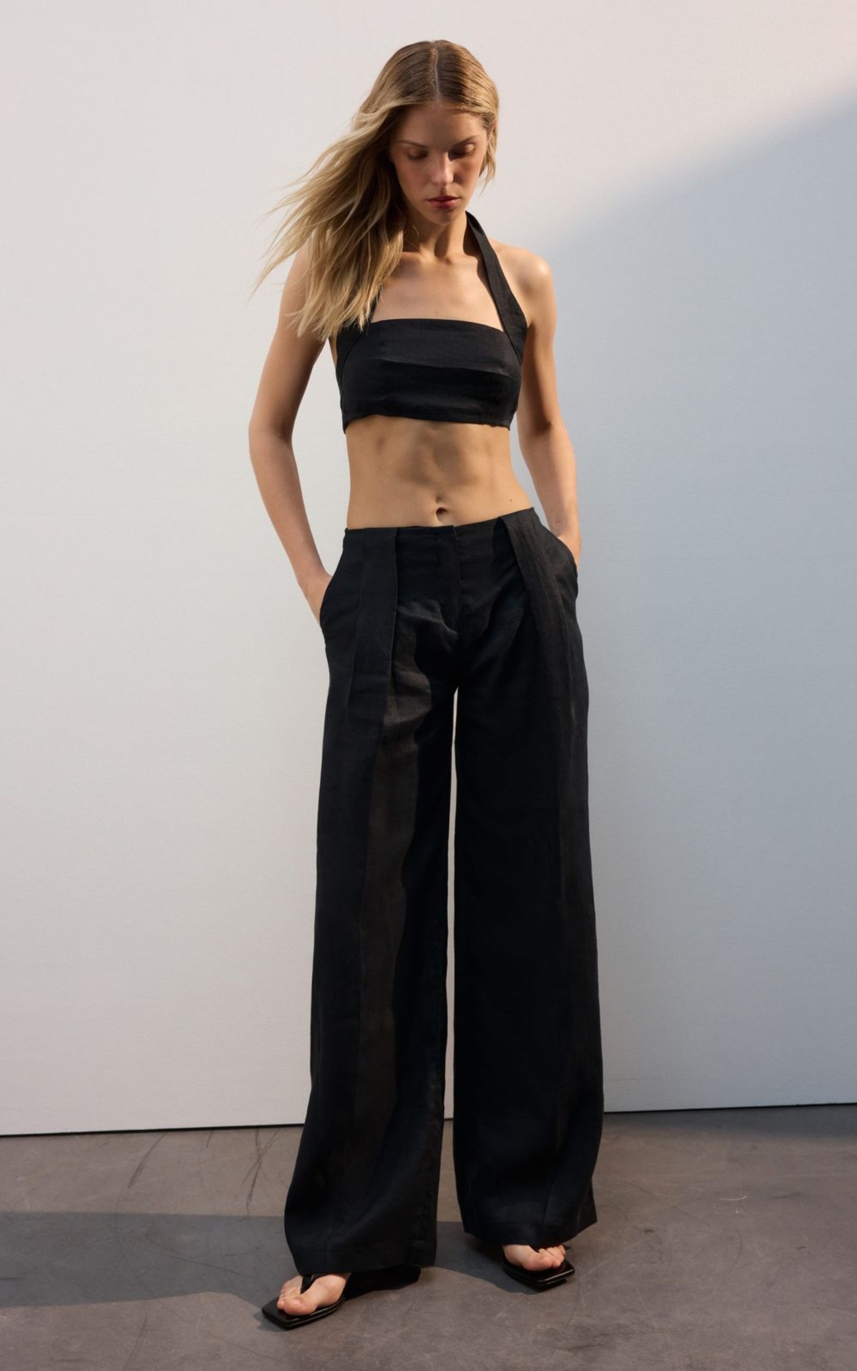 Organic Hemp Mid Rise Palazzo Pants Black