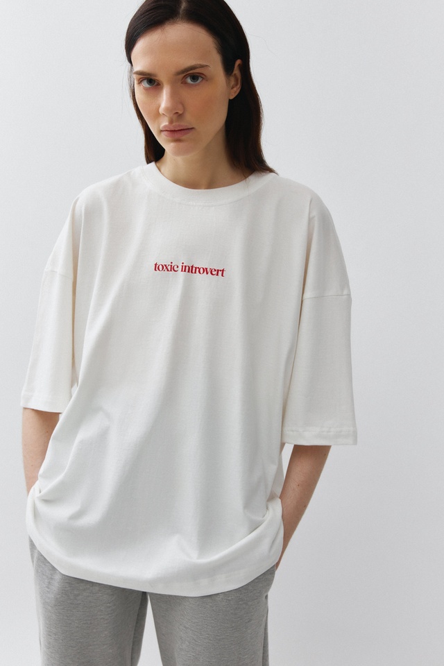 Unisex White Social Introvert Oversize T-Shirt